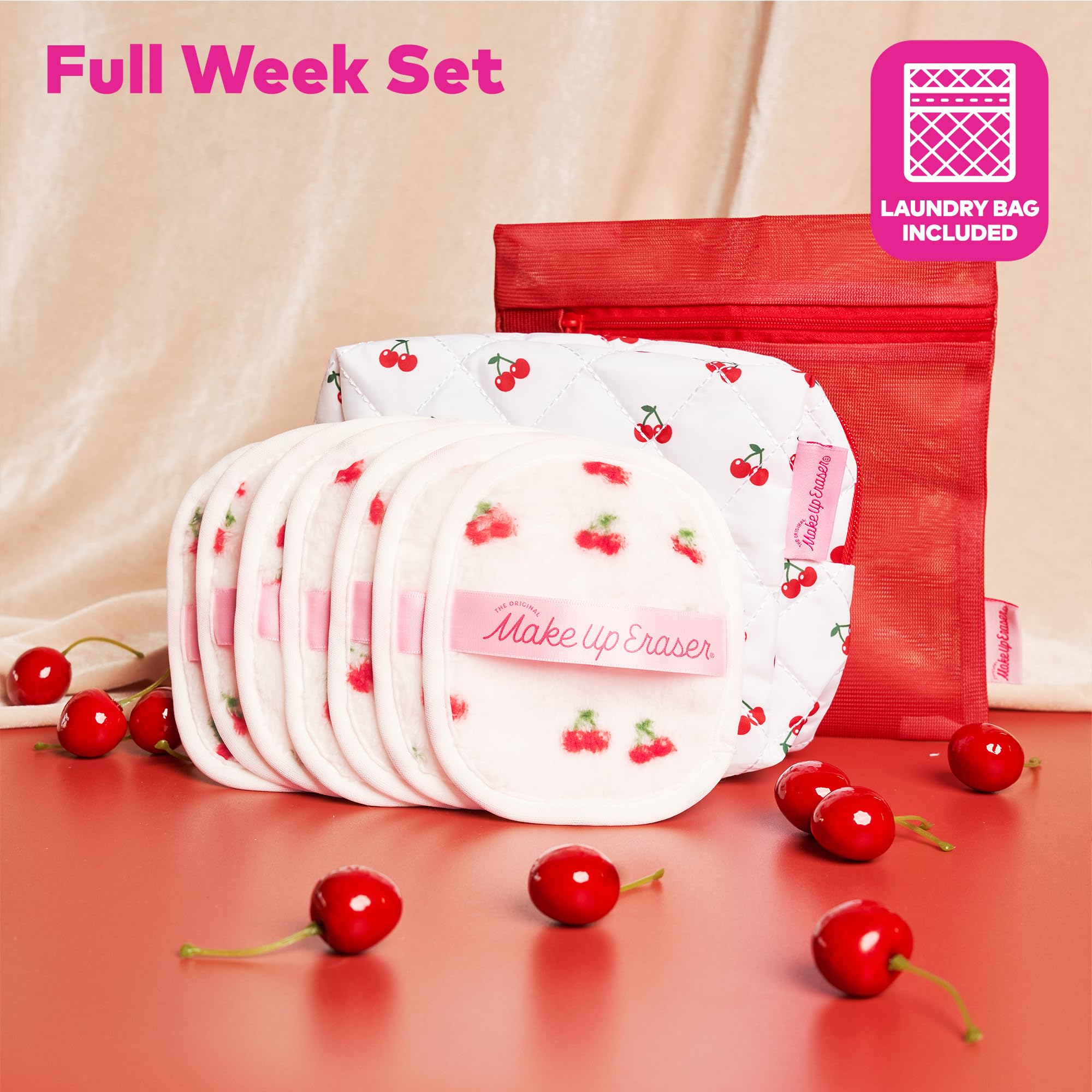 MakeUp Eraser Cherry Crush reusable and machine washable for sustainable daily use.