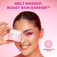 MakeUp Eraser Cloud Cleanse Balm application on skin demonstrates easy makeup melting benefits.