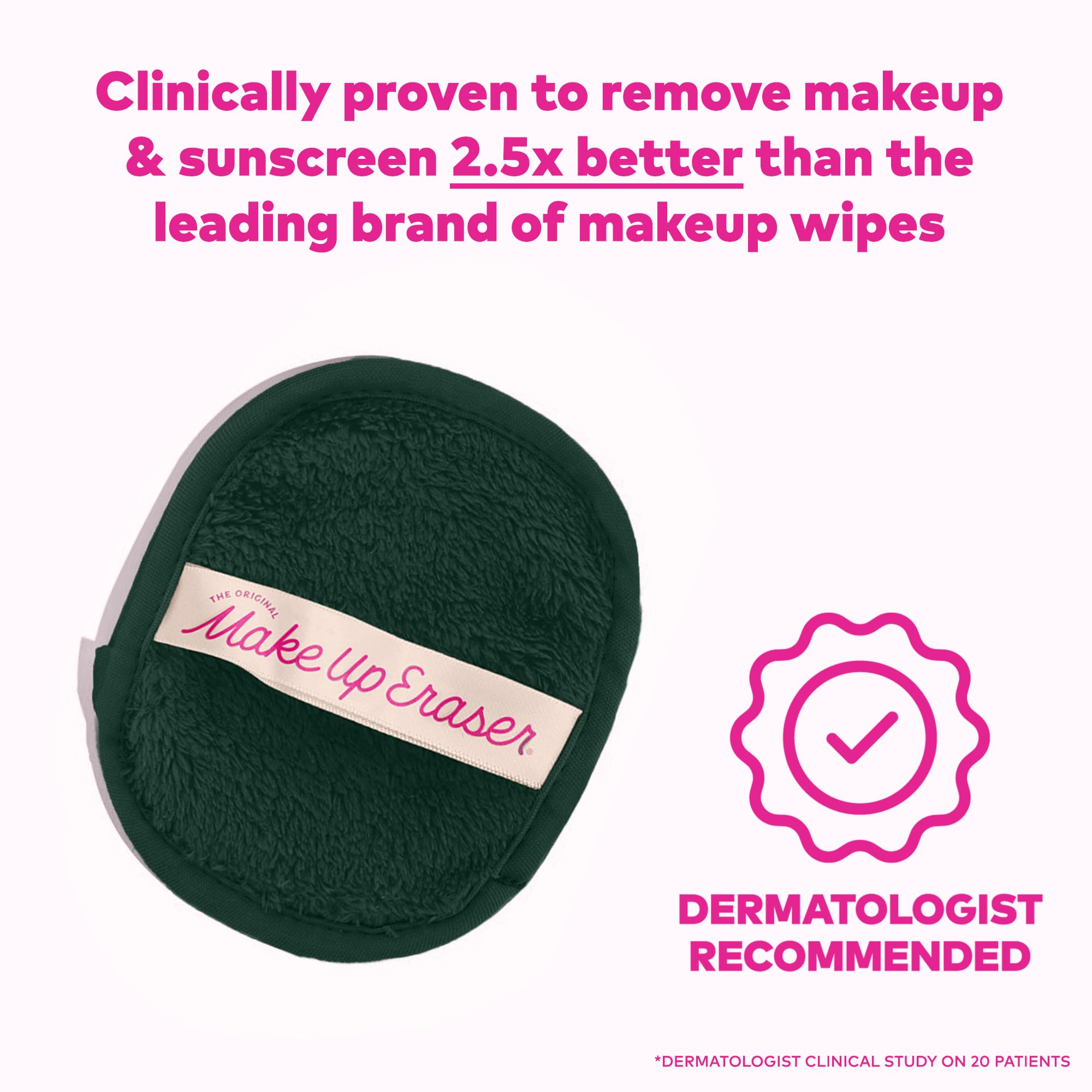 MakeUp Eraser dual-sided fibers offer gentle makeup removal and skin exfoliation.