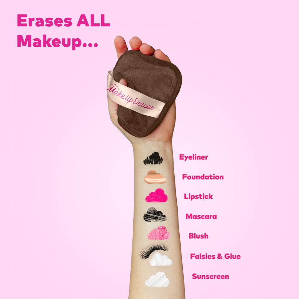 MakeUp Eraser exfoliation side closeup emphasizes gentle skin exfoliation with one wipe.