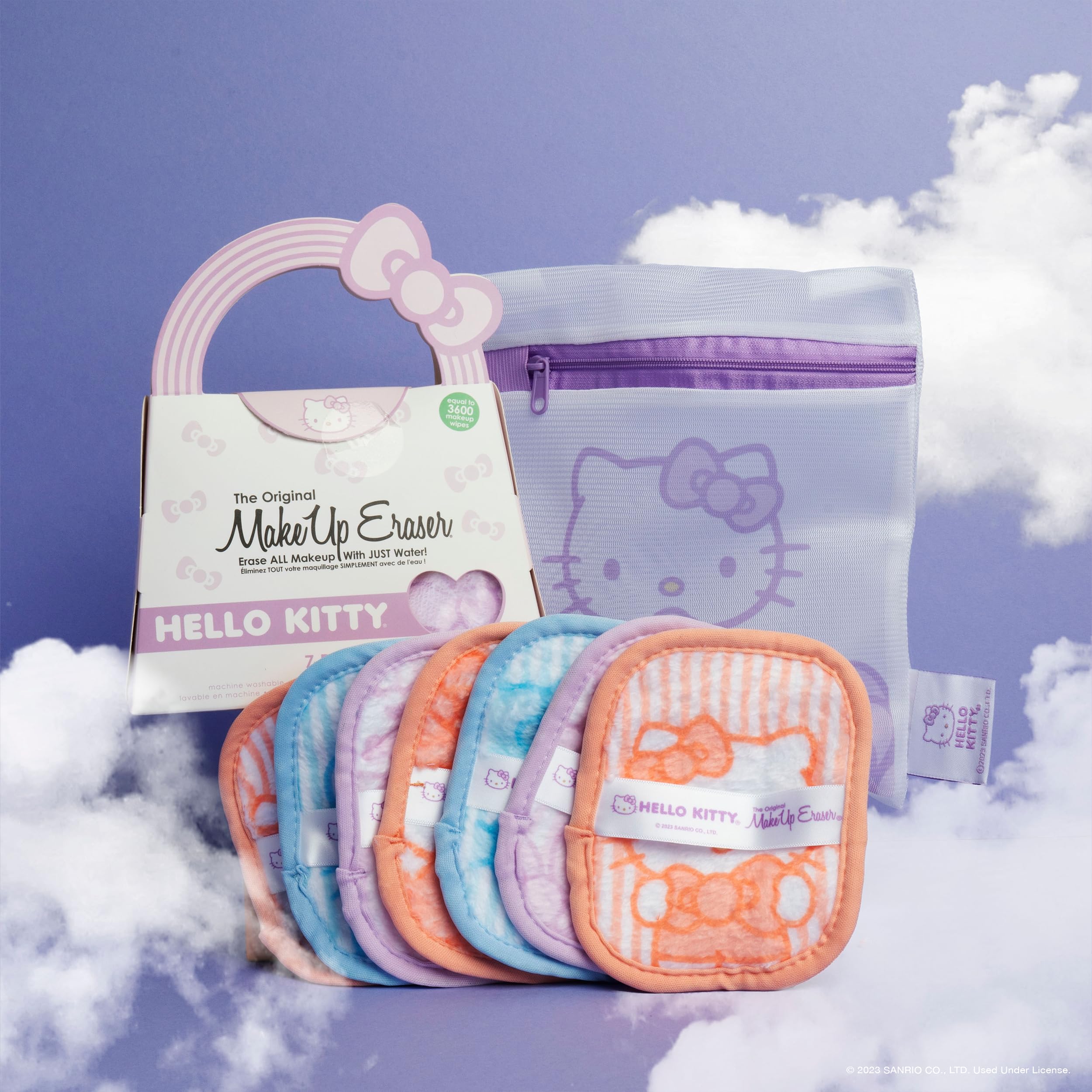 MakeUp Eraser Hello Kitty 7ct set display shows convenient reusable makeup removal solution