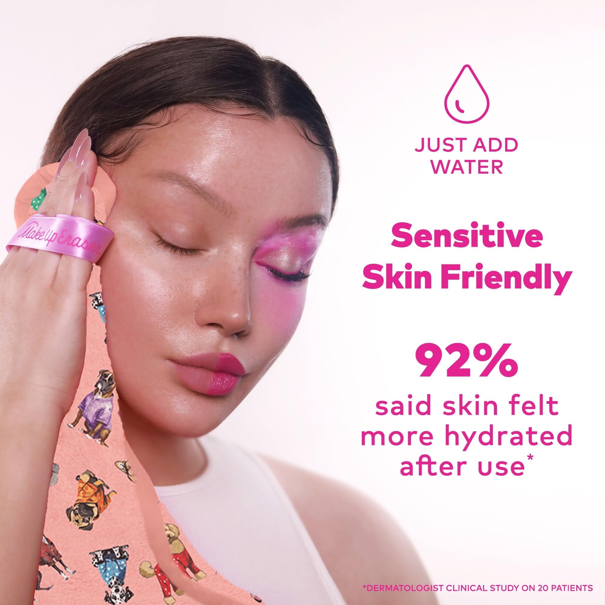 MakeUp Eraser lash-safe use illustrating safe removal near lash extensions.