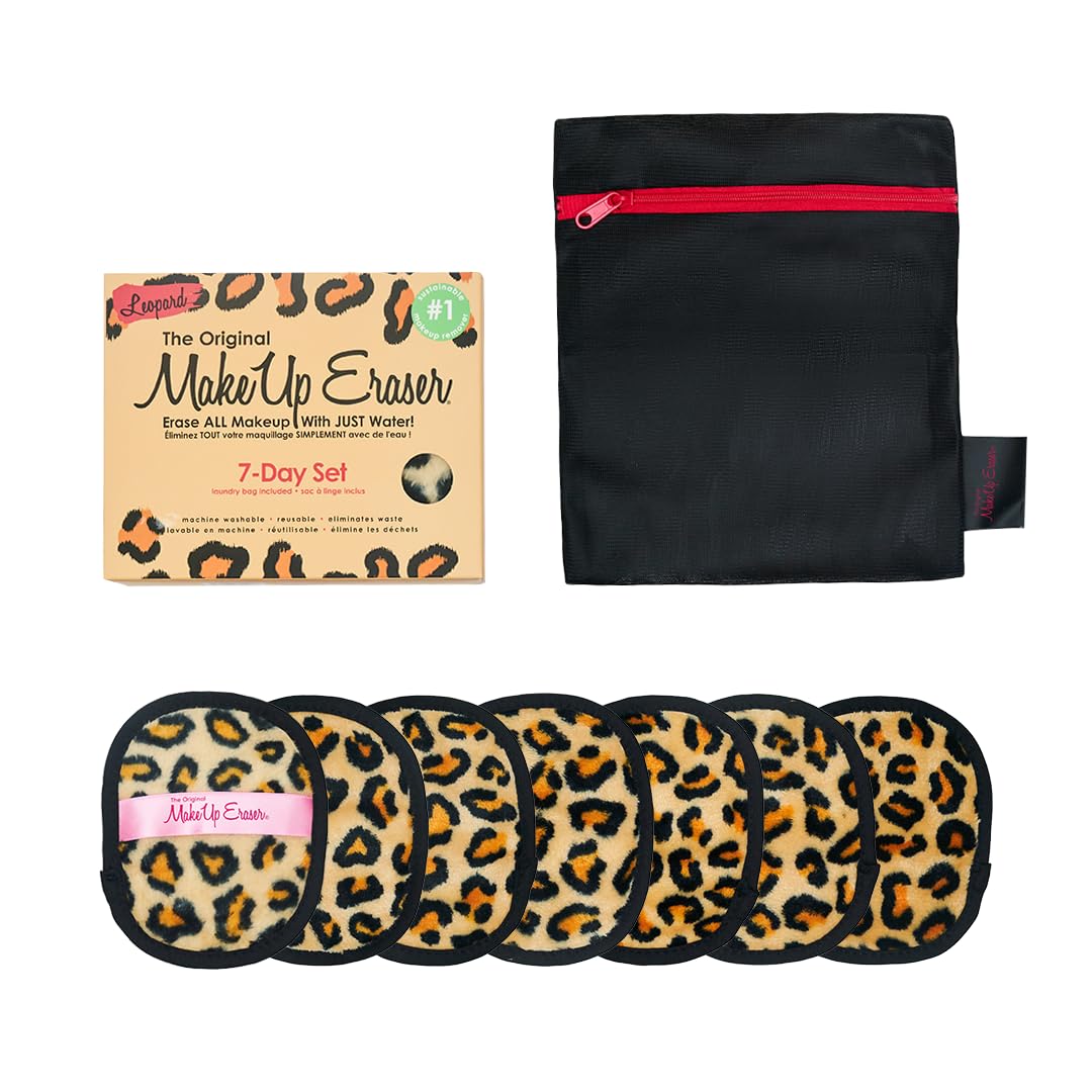 MakeUp Eraser leopard 7-day set packaging highlights reusable fibers for sustainable makeup removal.