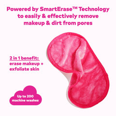 MakeUp Eraser Original Pink dual-side usage demonstrates erase and exfoliate benefits
