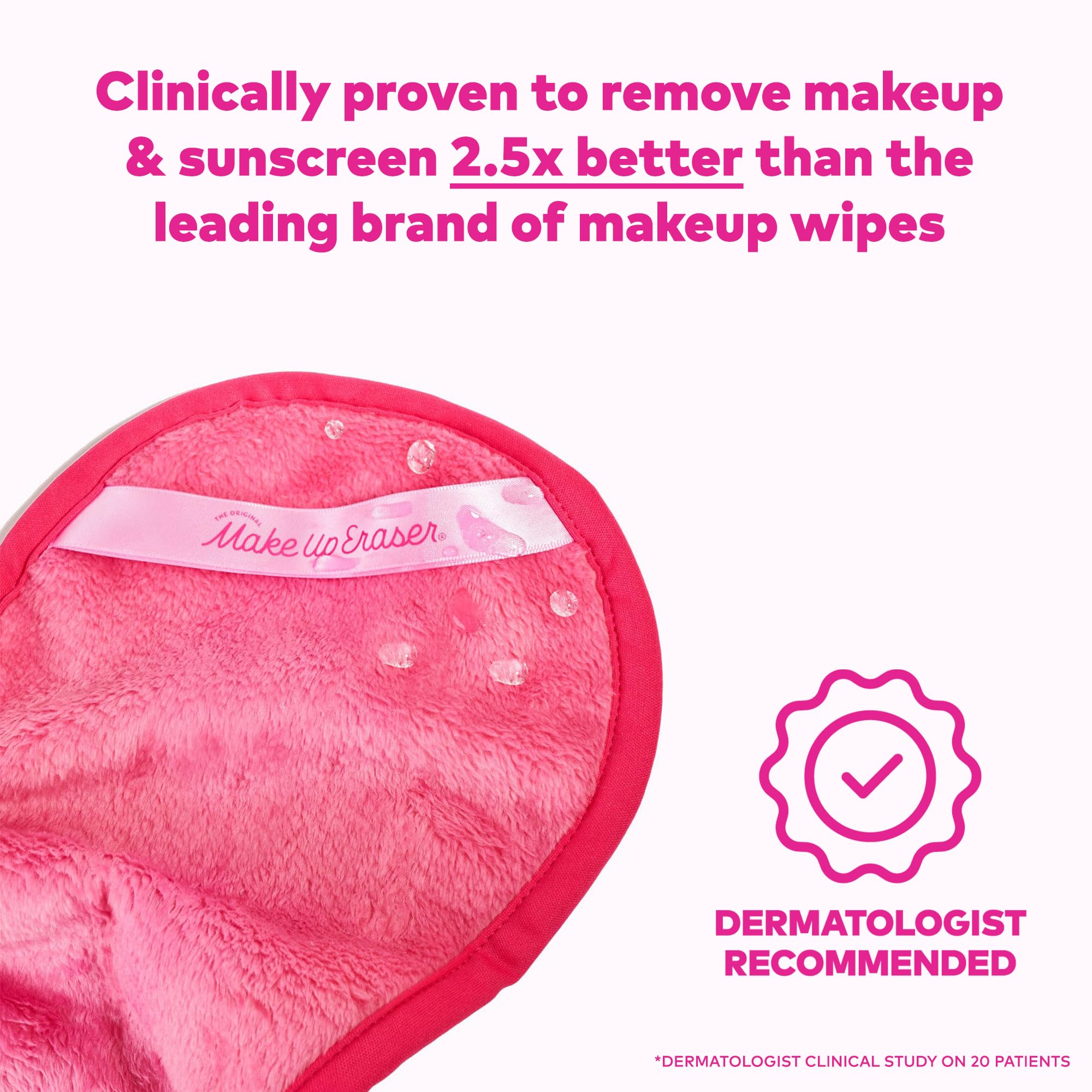 MakeUp Eraser Original Pink wet side exfoliates without harsh scrubbing