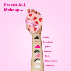 MakeUp Eraser water removal action shows makeup lifting with damp cloth.