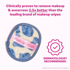 MakeUp Eraser water-removal action shows water-only cleanse.
