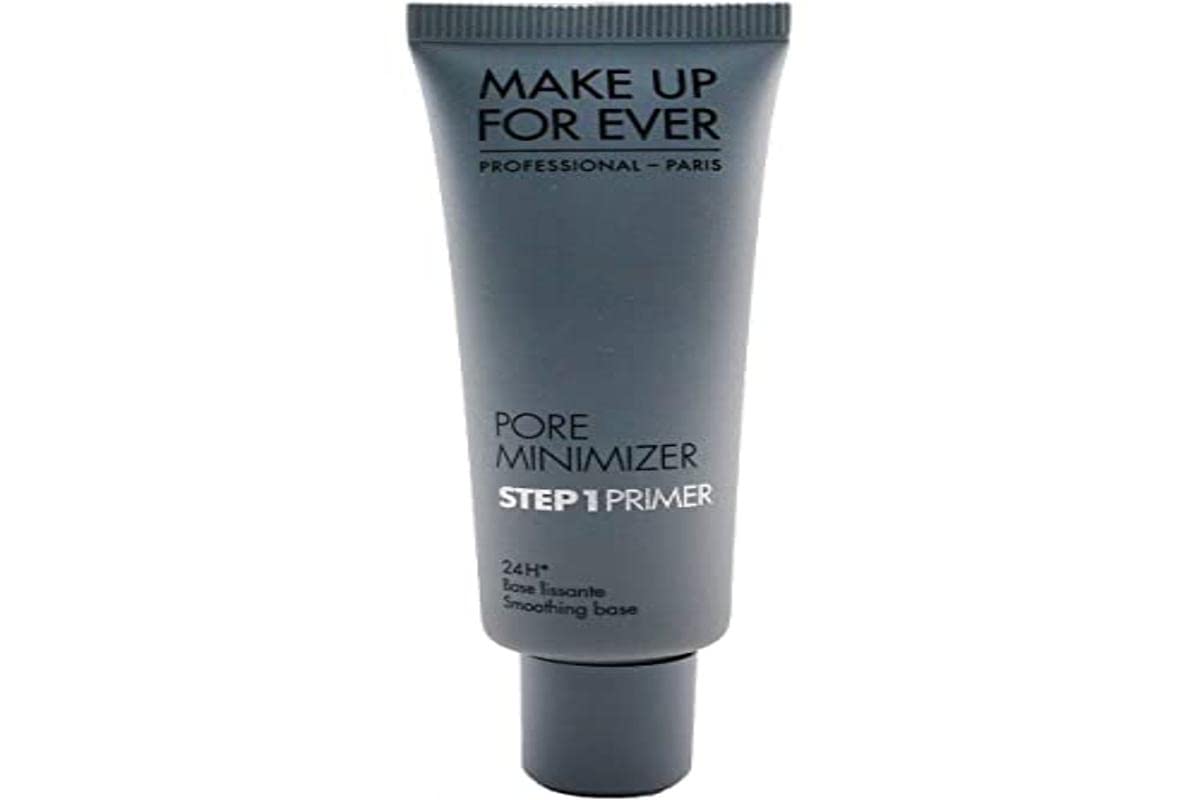 Make Up For Ever Step 1 Primer bottle demonstrates a pore-minimizing smoothing base for flawless makeup.