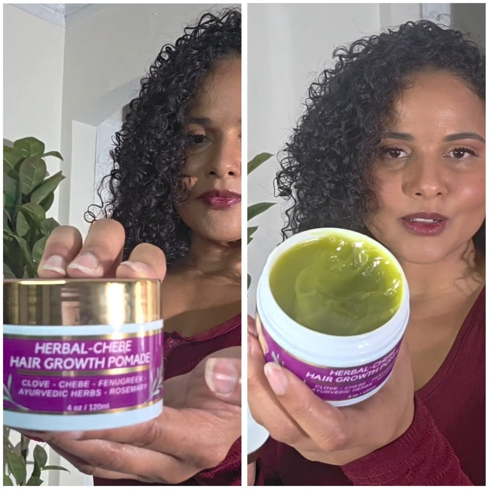 MAKOF BEAUTY Chebe Magic Grease ingredients featuring organic chebe and moringa for nourishing hair.