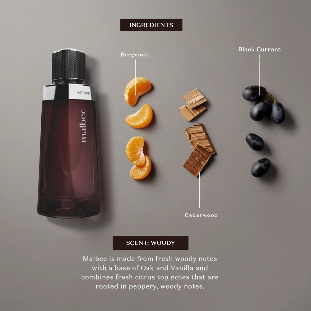 Malbec citrus top notes introduce fresh energy ideal for daytime wear.