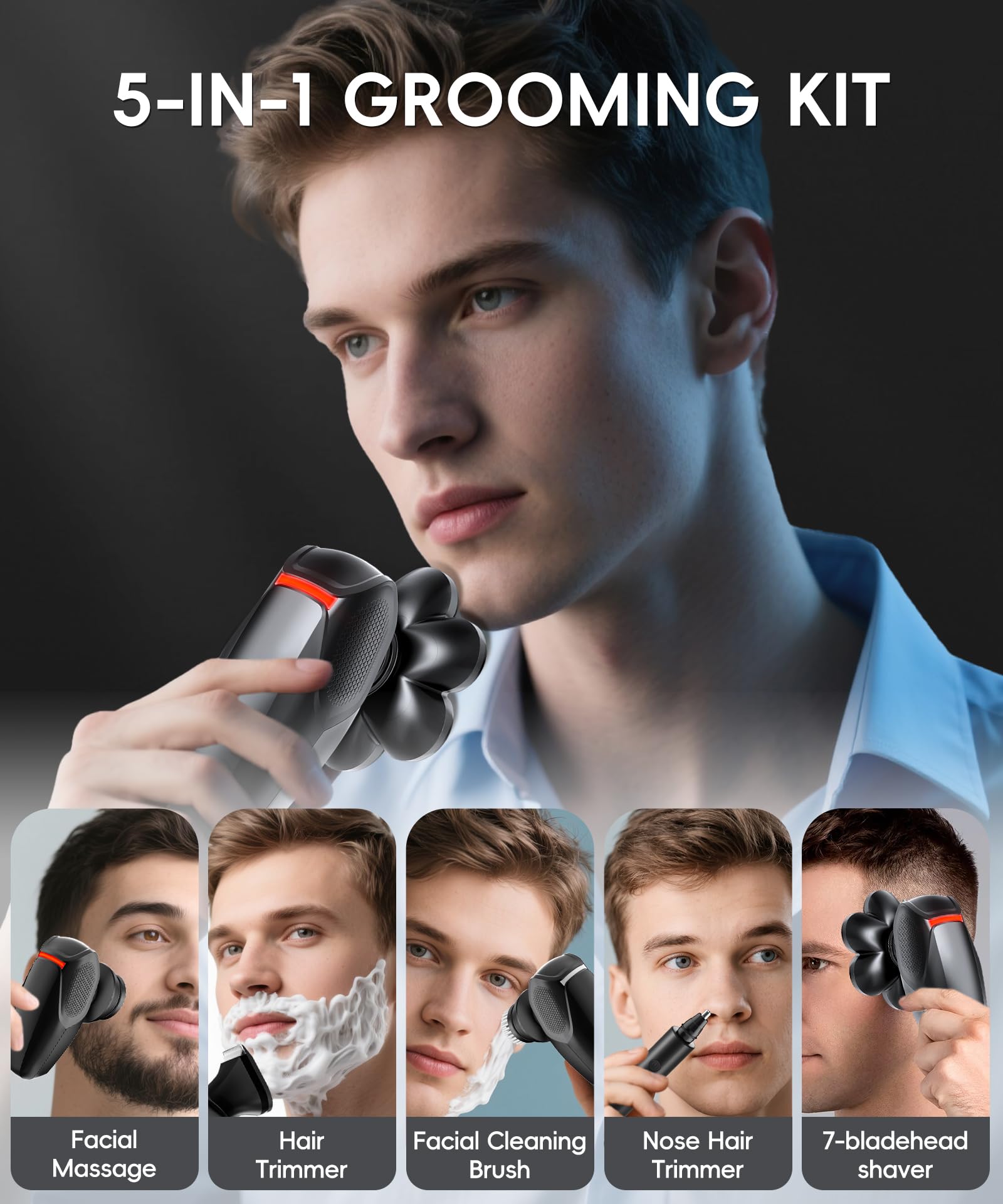 MaLEGEBAZ 7D magnetic shaving head adapts to jawline and neck contours.