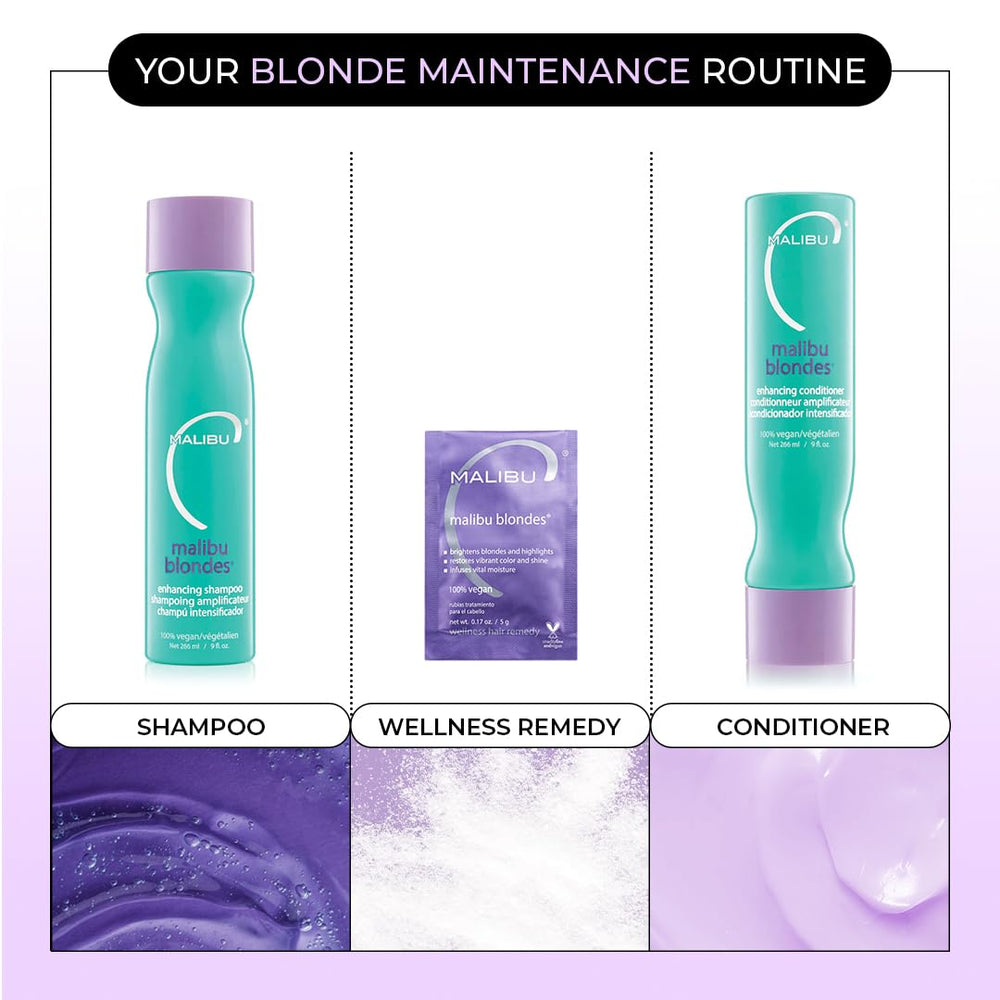Malibu C Blondes Purple Shampoo Foam emphasizes toning and color protection.