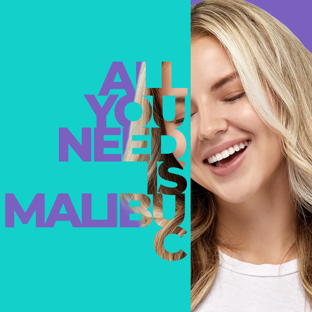 Malibu C Blondes Wellness Remedy bottle highlighted in a casual bathroom setting.