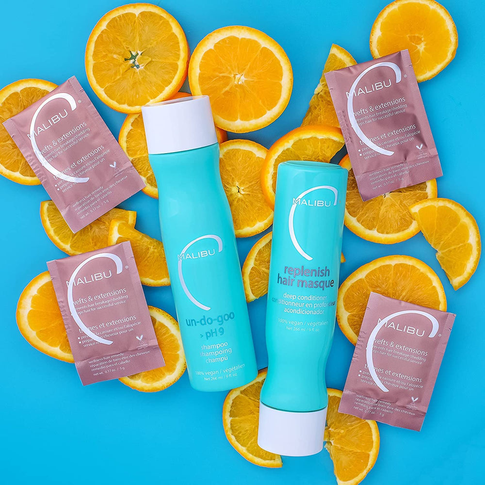 Malibu C color-treated hair after cleansing appears vibrant and residue-free