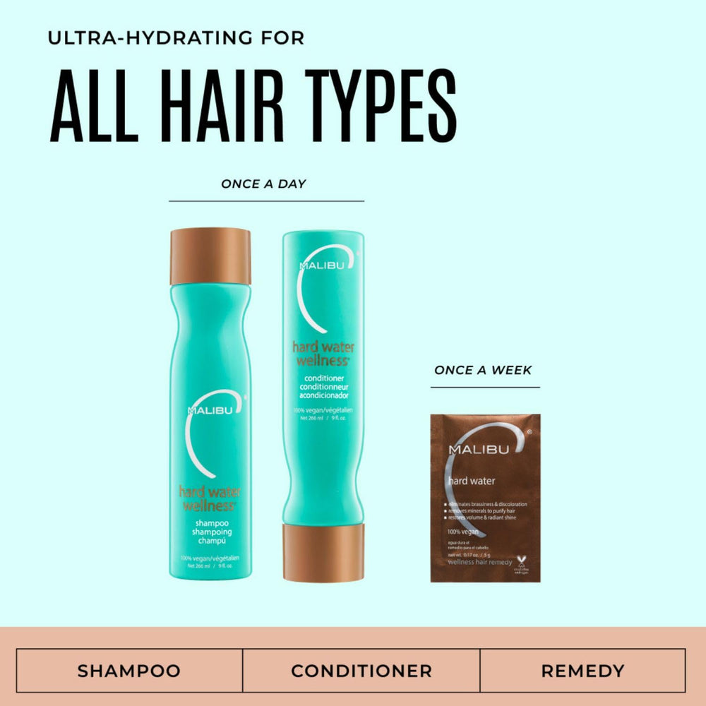 Malibu C hard water conditioner packets hydrate and detangle hair