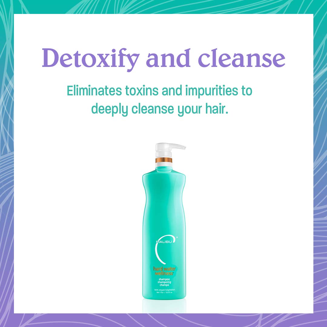 Malibu C Hard Water Remedy bottle on sink illustrates follow-up detox steps.