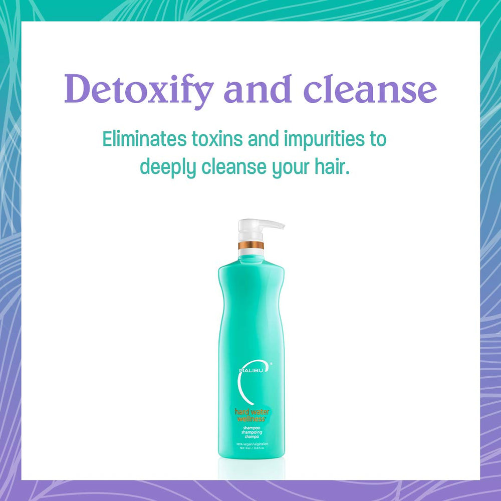 Malibu C Hard Water Remedy bottle on sink illustrates follow-up detox steps.