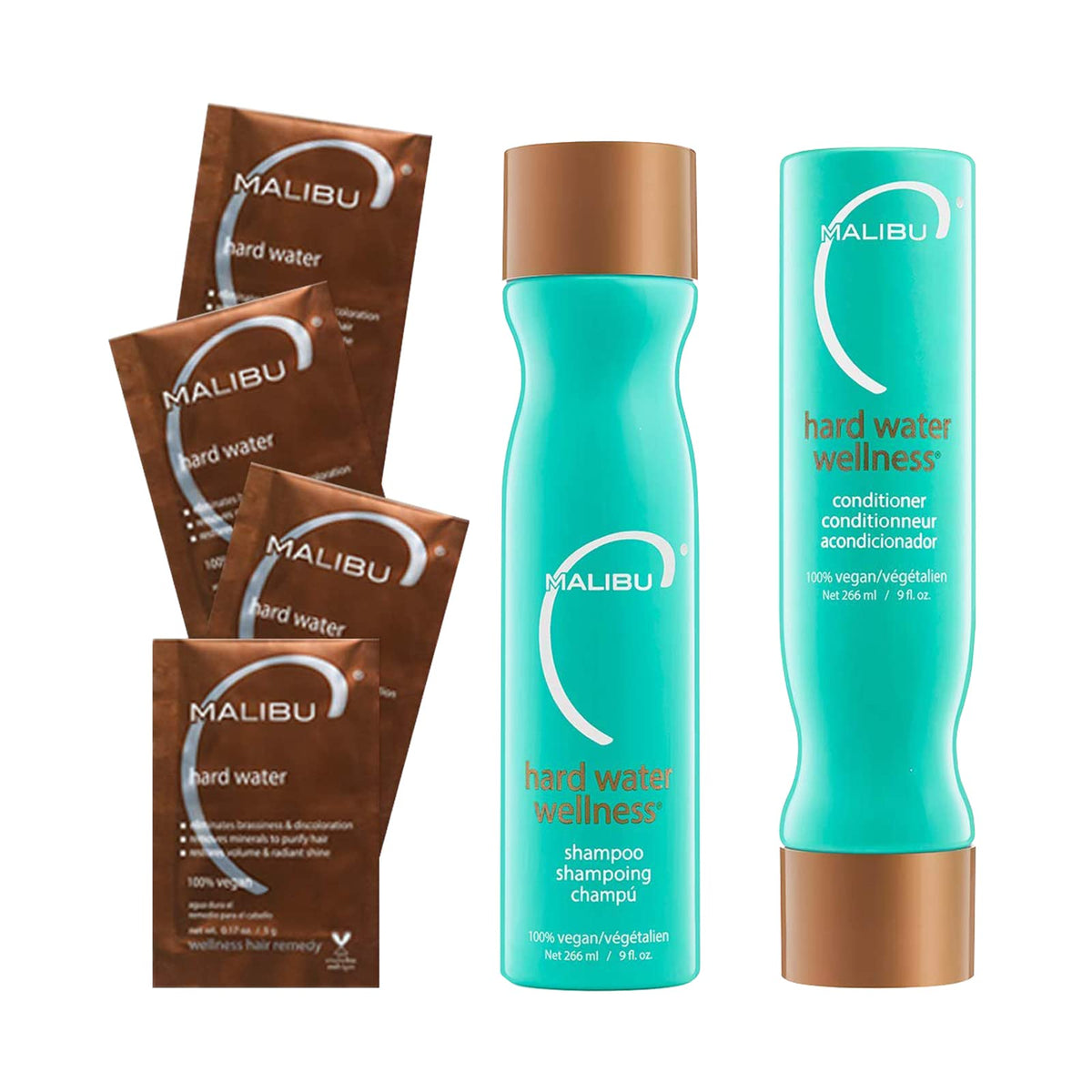 Malibu C hard water shampoo packets cleanse mineral buildup for clearer hair