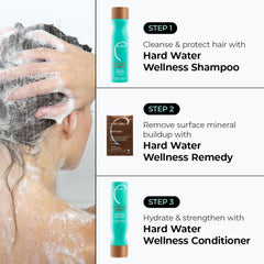 Malibu C Hard Water Wellness Conditioner pump-top shows easy mid-lengths to ends application.