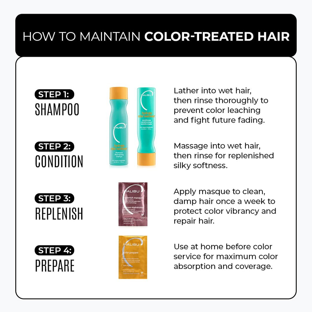 Malibu C Hydrate Color Wellness Shampoo bottle pour demonstrates gentle cleansing for color-treated hair