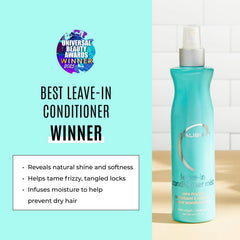 Malibu C leave-in conditioner spray on wet hair eases detangling and frizz control.
