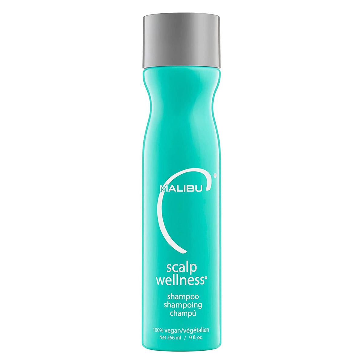Malibu C Scalp Wellness shampoo bottle front view highlighting sulfate-free, moisturizing formula.