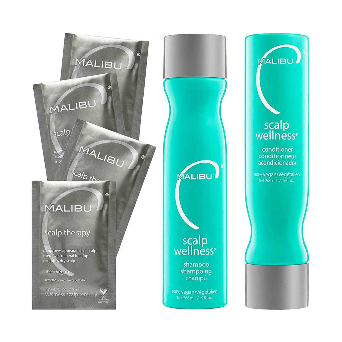 Malibu C Scalp Wellness Shampoo bottle showing soothing cleanse for dry scalp