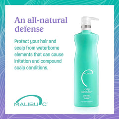 Malibu C Scalp Wellness Shampoo menthol drops indicating cooling scalp relief.
