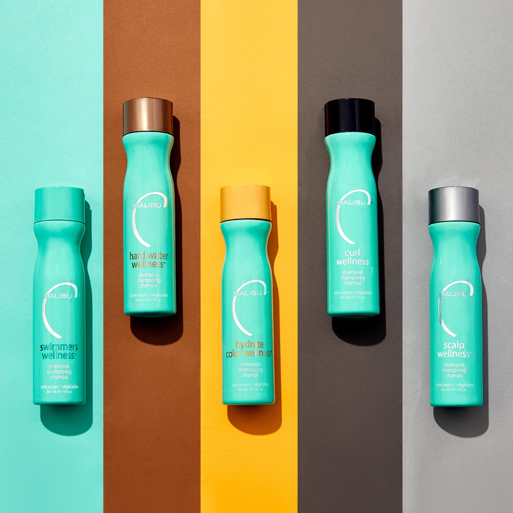 Malibu C Swimmers Wellness Shampoo bottle with sleek packaging