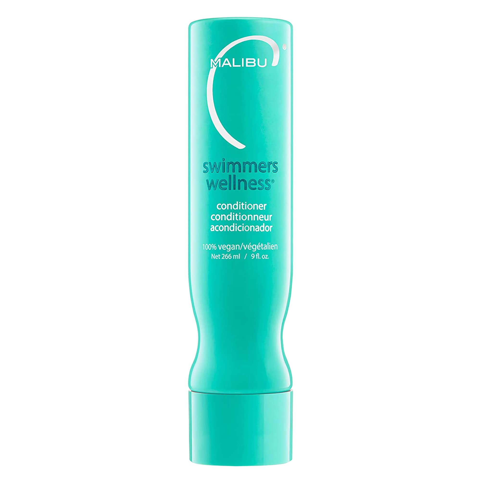 Malibu C Swimmers Wellness Hair Conditioner bottle protecting color and shine after chlorine exposure.