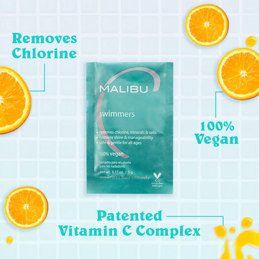 Malibu C Swimmers Wellness Remedy bottle with label communicates vegan, cruelty-free care benefits.