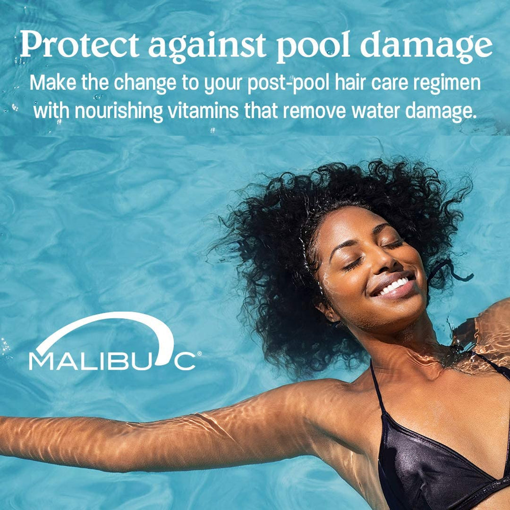 Malibu C Swimmers Wellness Shampoo green-hair-removal helps prevent pool tinting.