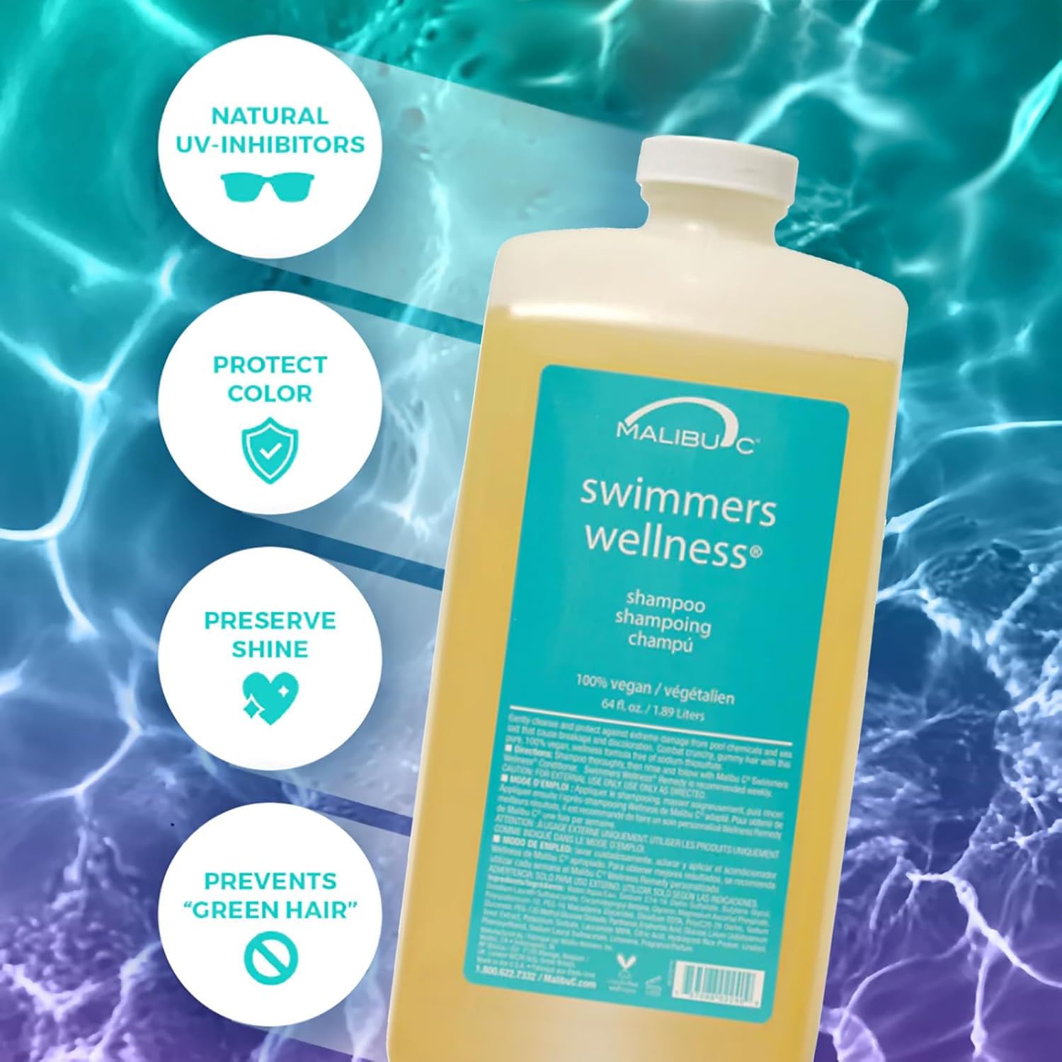 Malibu C Swimmers Wellness Shampoo lather demonstrates detangling and texture restoration