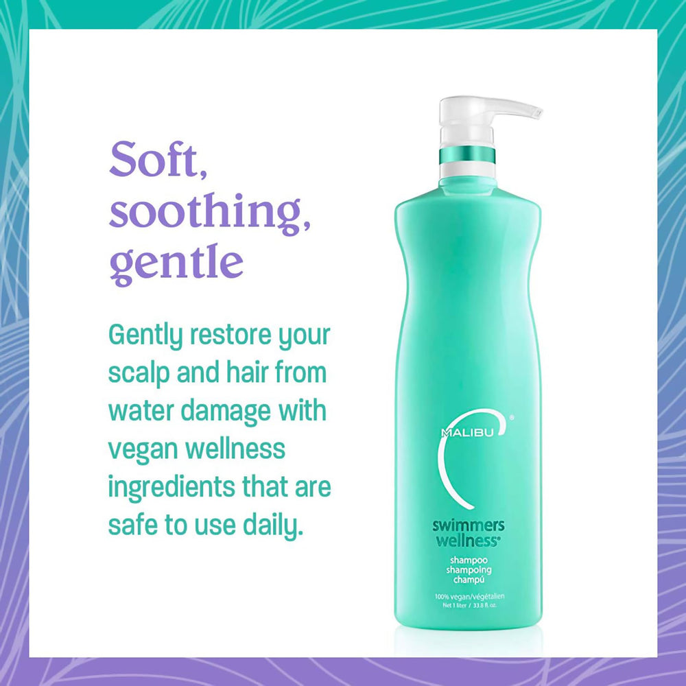 Malibu C Swimmers Wellness Shampoo hair shine after washing with moisture boost.