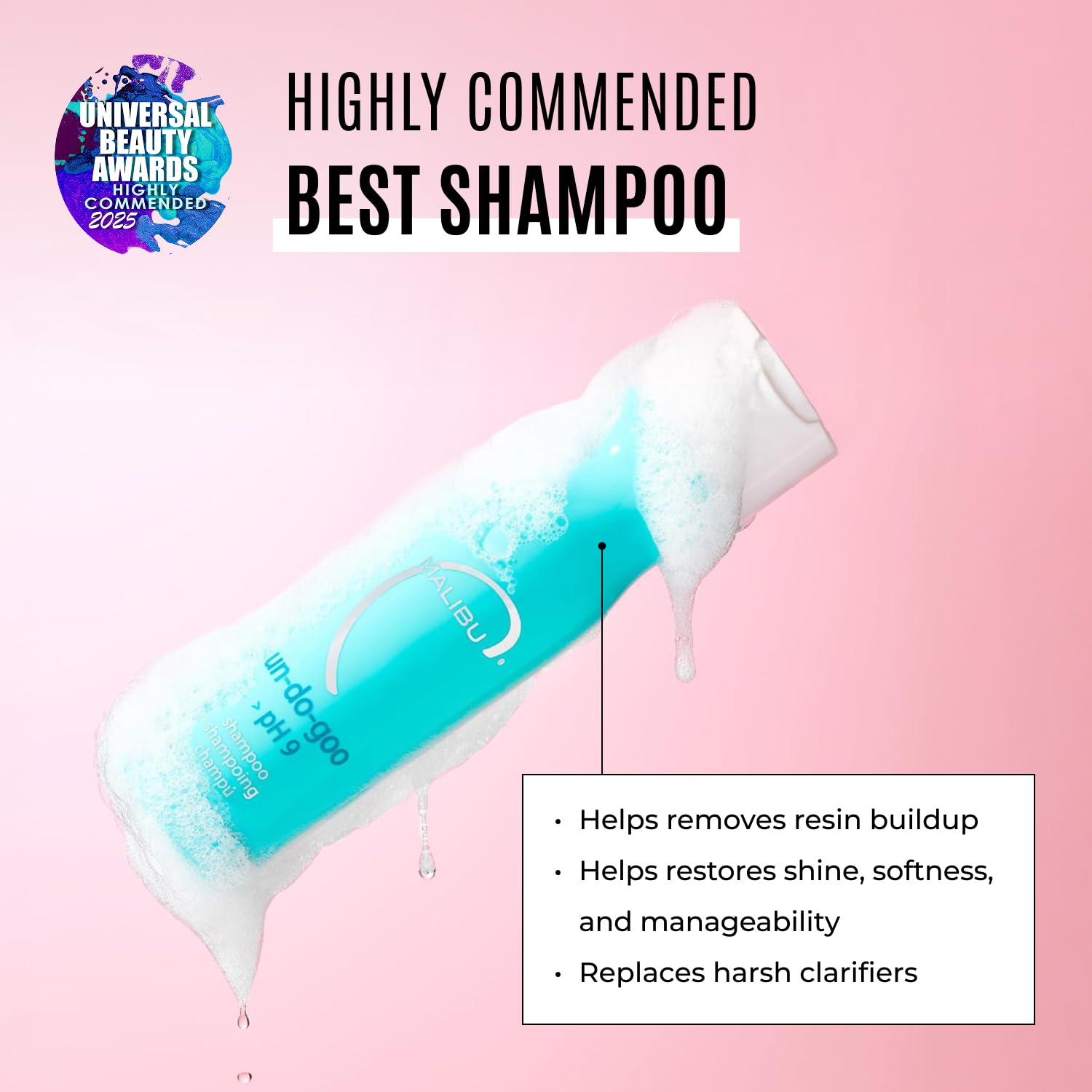 Malibu C Un-Do-Goo clarifying shampoo foamy lather demonstrates gentle cleansing