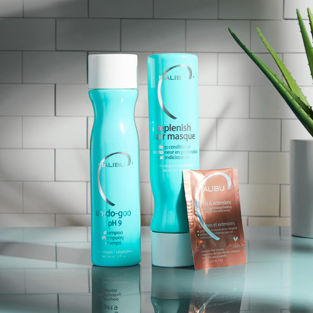 Malibu C Un-Do-Goo magnesium-limonene graphic highlights antioxidant benefits for hair.
