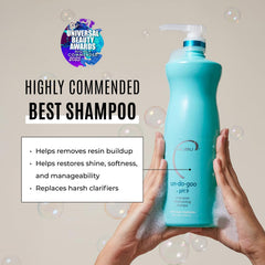 Malibu C Un-Do-Goo shampoo application closeup showing resin residue removal and shine