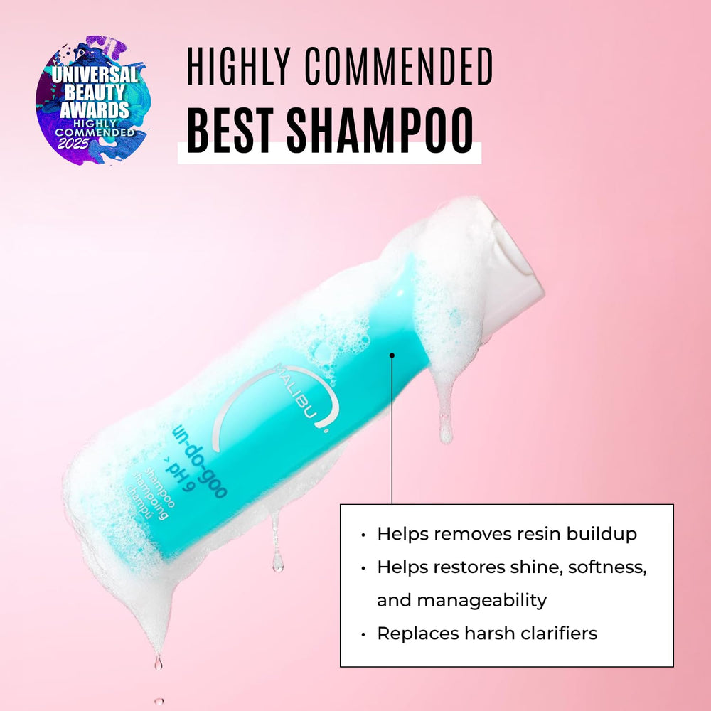 Malibu C Un-Do-Goo shampoo-lather highlights sulfate-free cleansing for refreshing, clean hair.