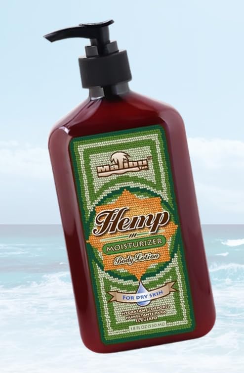 Malibu Tan Body Lotion hemp ingredients close-up highlights calming hemp extract.