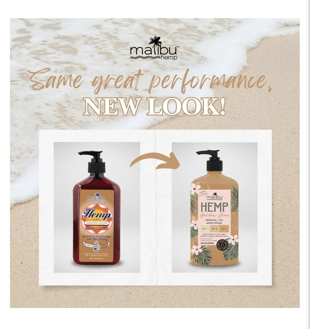 Malibu Tan Hemp Golden Glow pump highlights easy, even application for smooth bronze