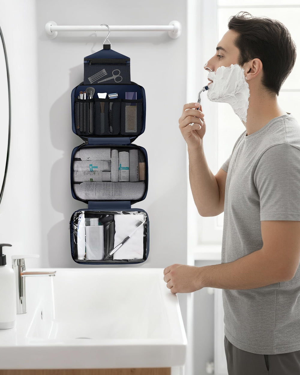 Maliton toiletry bag compact-spacious design fits 8 x 360ml bottles for travel