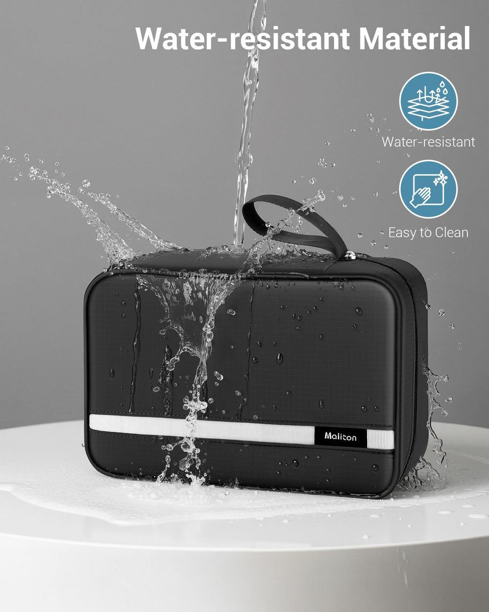 Maliton double-zipper closeup showcases smooth, durable closure for frequent travel.