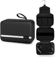 Maliton toiletry bag front view in black showcases sleek travel-ready design for organized packing.
