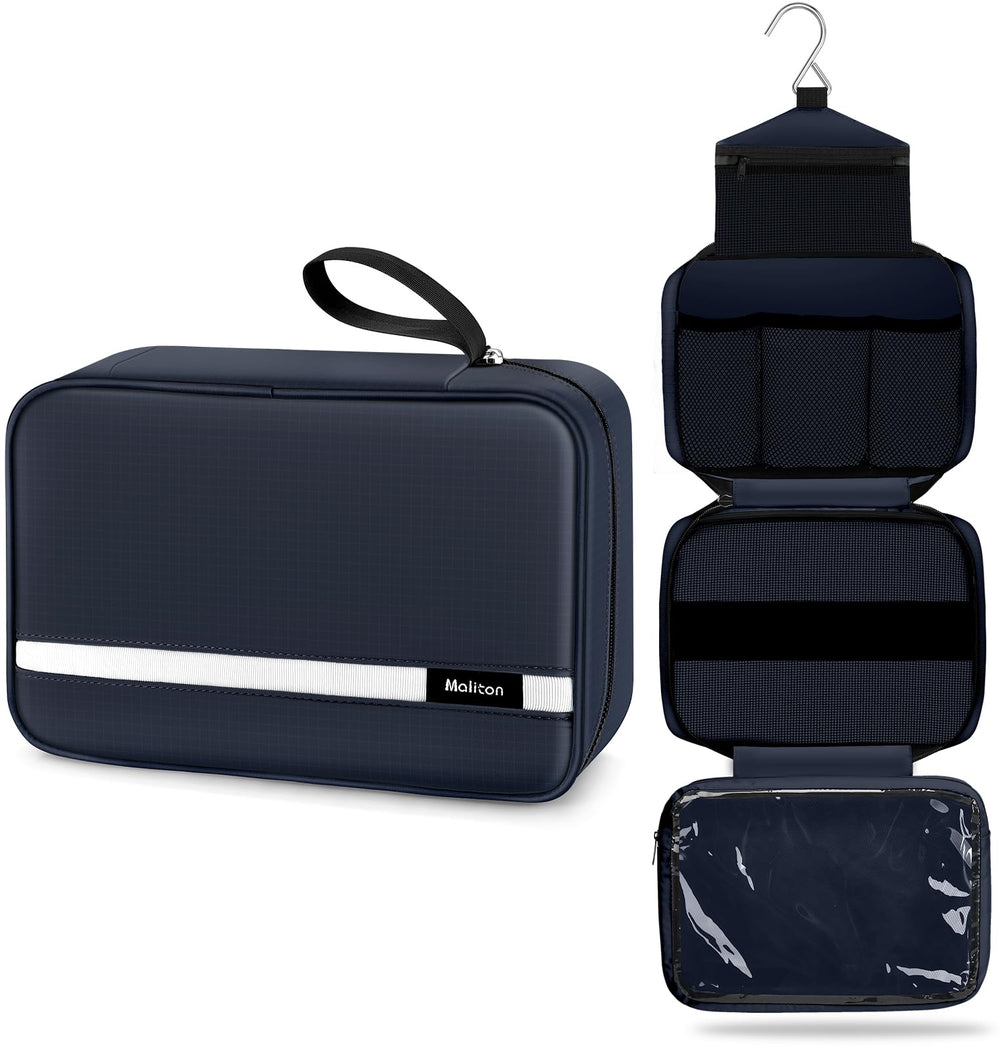 Maliton toiletry bag hanging setup keeps toiletries accessible in small bathroom spaces