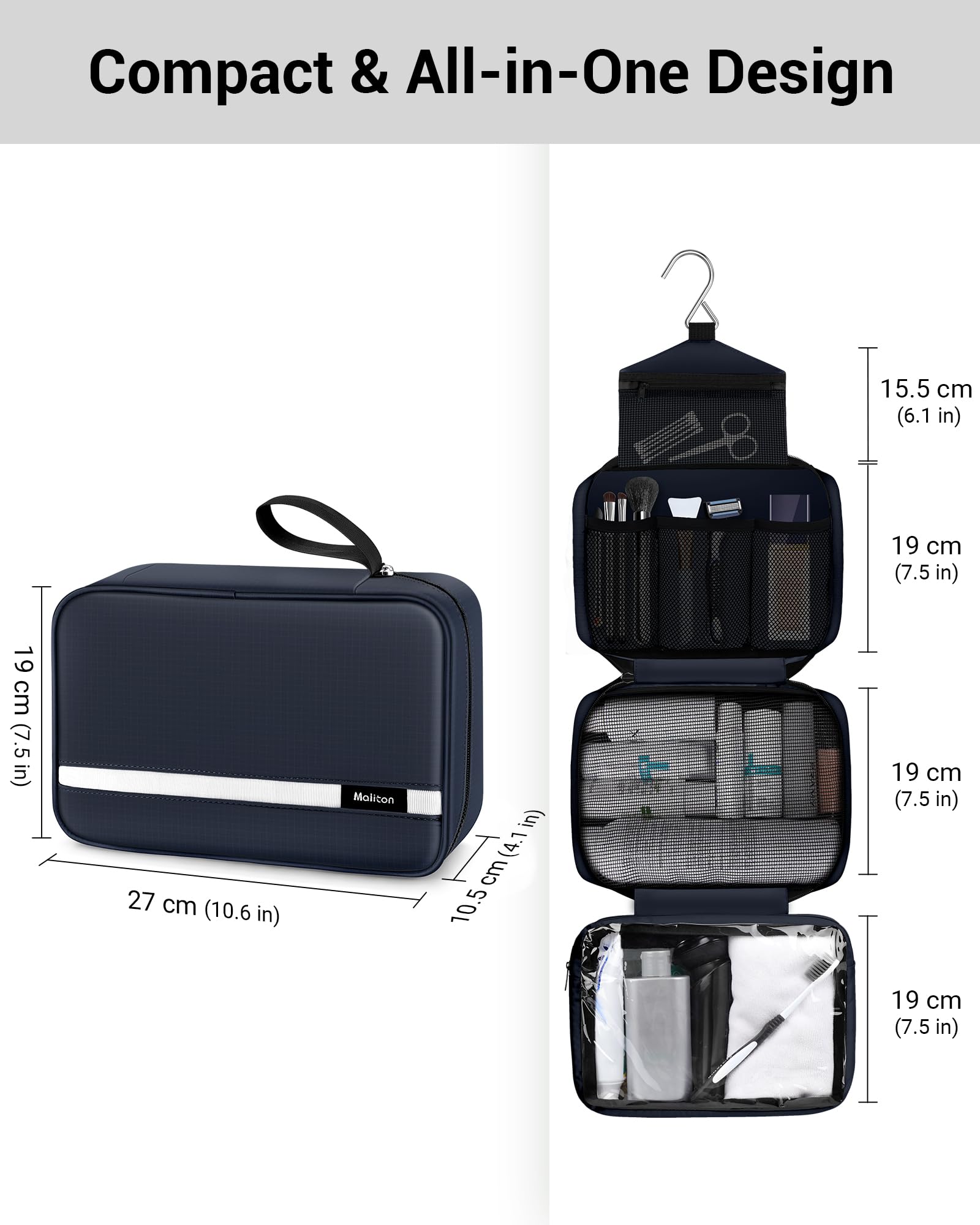 Maliton toiletry bag waterproof nylon keeps contents dry during gym trips