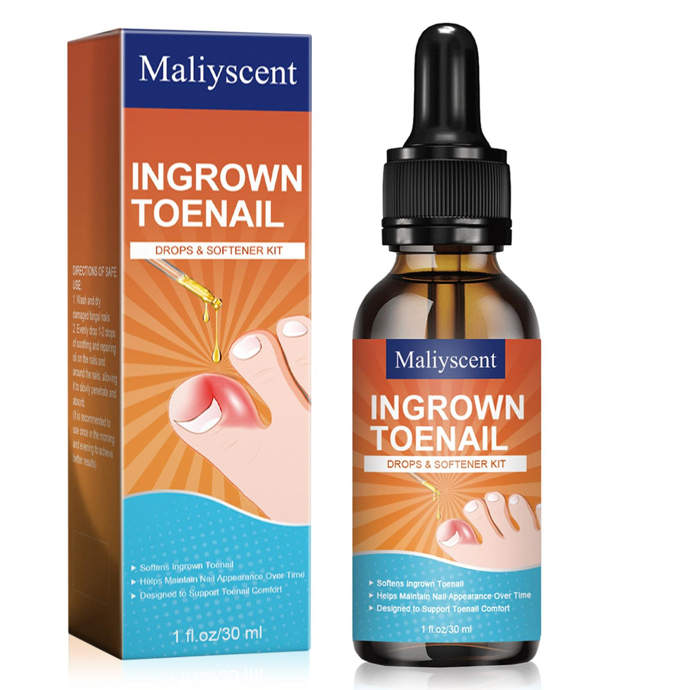 Maliyscent Ingrown Toenail Drop bottle closeup showing compact packaging for at-home care