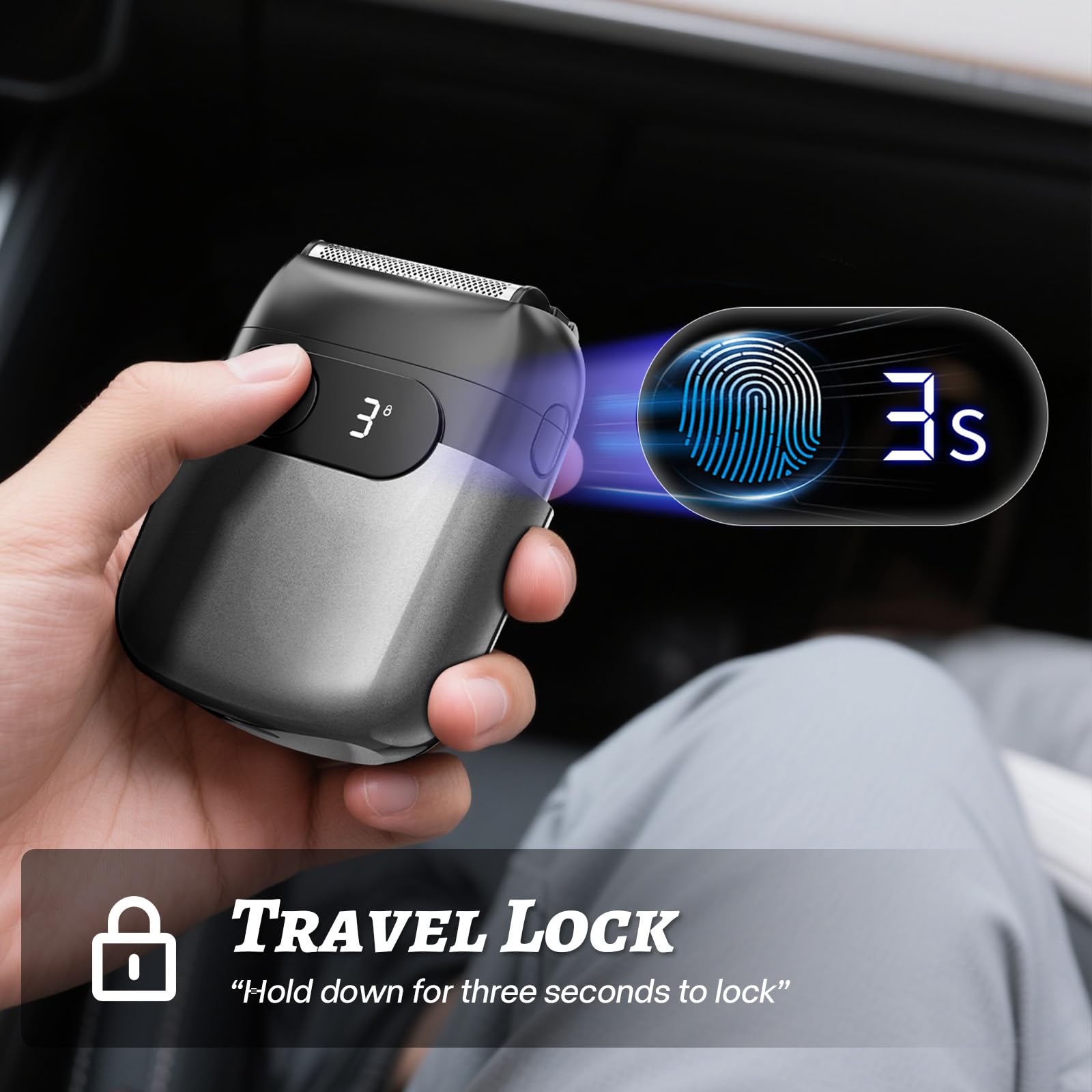 MALEGEBAZ shaver travel lock prevents accidental activation on trips