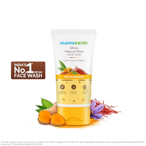 Mamaearth Ubtan De Tan Face Wash front view highlights brand and design.