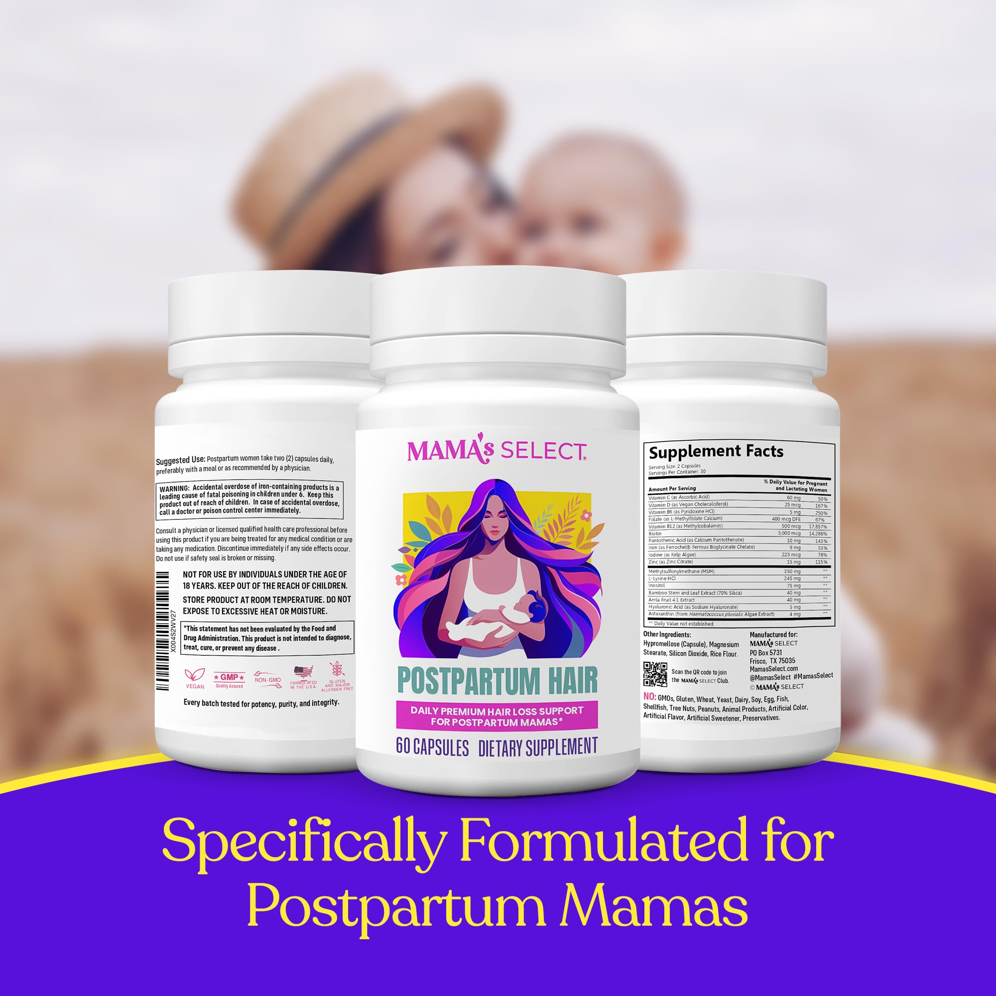 Mama's Select capsules close-up with light shine suggests premium quality and trust