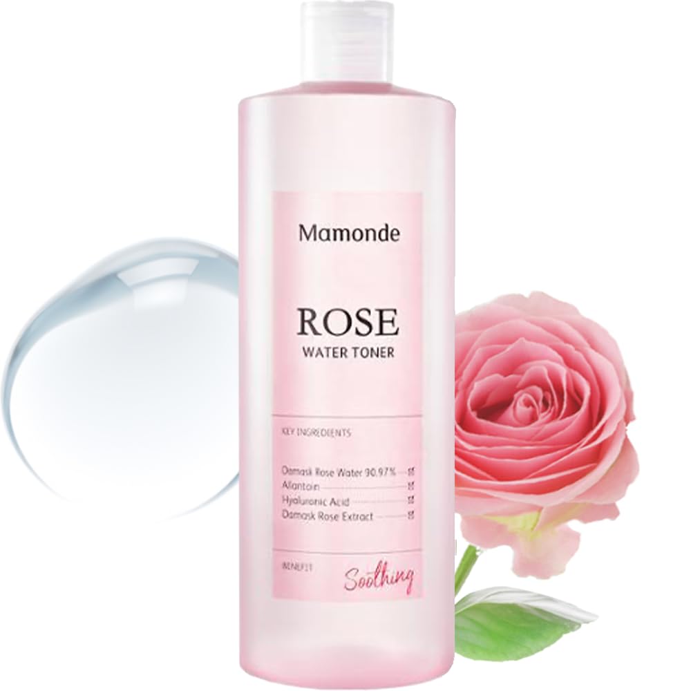 Mamonde Rose Water Toner bottle on a clean surface highlighting daily hydration benefits.